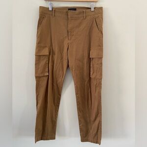 Oak + Fort Cognac Brown Cargo Straight Leg Ankle Cropped Mid Trouser